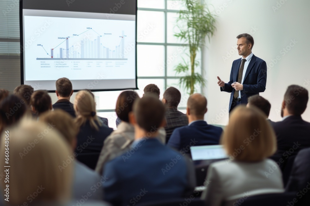 A businessman making business presentation at a conference room - obrazy, fototapety, plakaty 