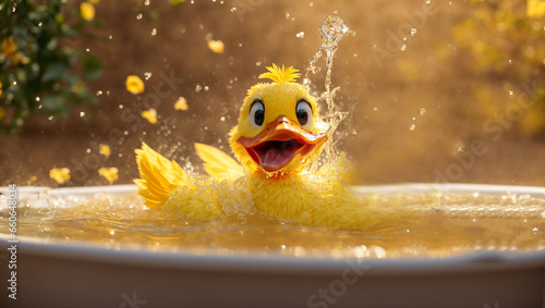 Cute cartoon duck swimming in the water