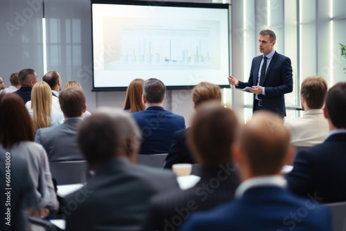 A businessman making business presentation at a conference room