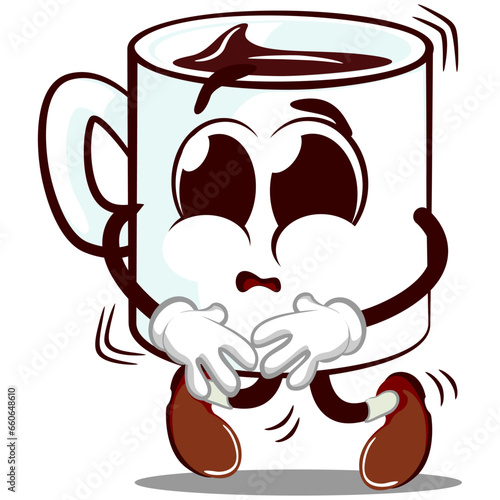 vector mascot character from a cute mug holding his pee