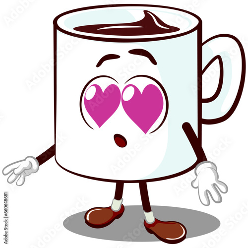 vector mascot character of a cute mug in love with eyes full of love