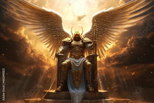 Golden Angel Knight with Full Armor and Sword. Heaven Guardian