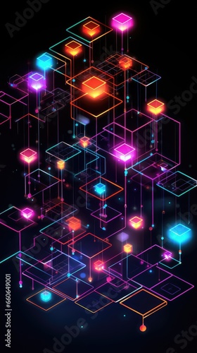 Futuristic metaverse and blockchain technology network concept with digital cubes blocks in glowing style on black background. Black Friday, Cyber Monday concept. Modern abstract design illustration.. © Oksana Smyshliaeva