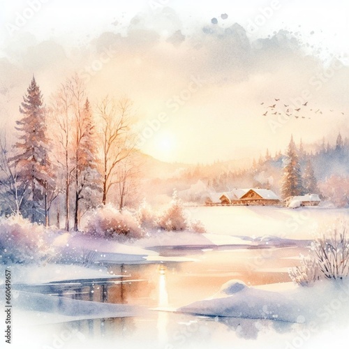 landscape with fog, sunrise in the forest