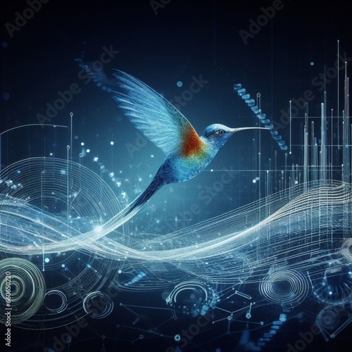 bird flying in space, visualization of particle
