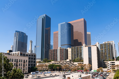 Cityscape of Los Angeles downtown at summer day time, California, USA. Skyscrapers of panoramic city center of LA.