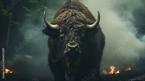 wild bull in the forest.