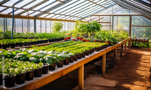 A glass greenhouse is located in the backyard, housing fruits and vegetables during the spring and summer months.