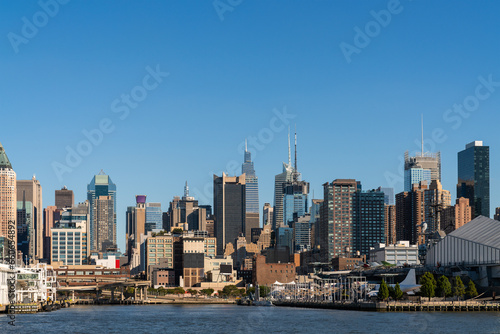 New York City skyline from New Jersey over the Hudson River with the skyscrapers at day time. Manhattan  Midtown  NYC  USA. A vibrant business neighborhood