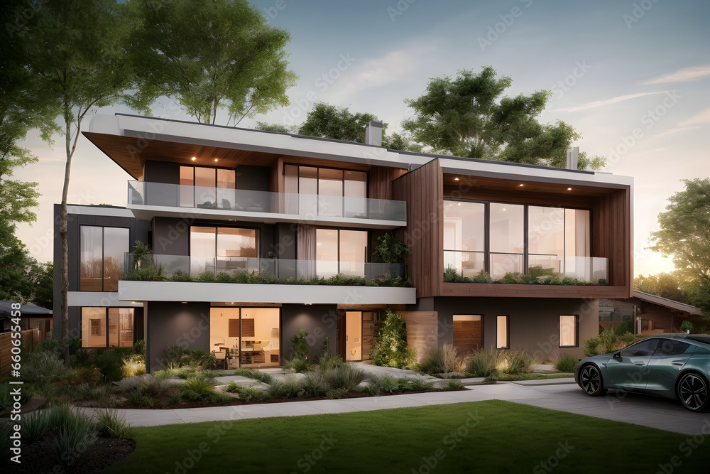 Modern eco-friendly multifamily home design