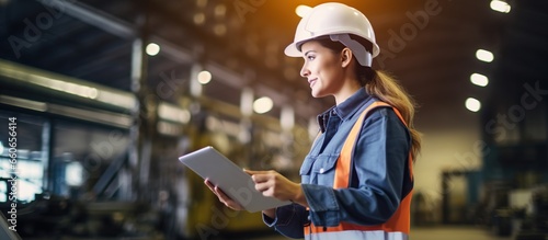 woman worker holding clip chart and taking notes in warehouse distribution