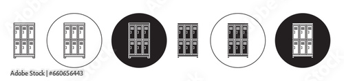 School Personal Locker icon set. room storage vector symbol in black filled and outlined style.