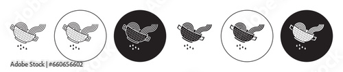 Cooking pasta icon set. italian noodle bowl vector symbol. spaghetti food dish sign in black filled and outlined style.