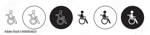 Wheelchair icon set. disabled handicap Wheelchair vector symbol in black filled and outlined style. photo