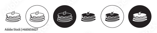 pancakes icon set. brunch pancake stack vector symbol. hotcakes sign in black filled and outlined style.