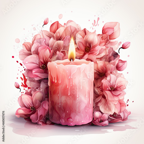 watercolor Heart shaped candle clipart, Generative Ai