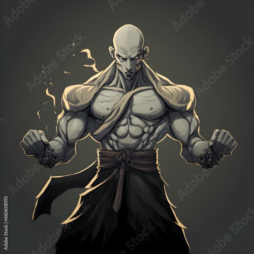 a promethean shadarkai full body pose Loose cloth clothing bald head black eyes shadow background  photo