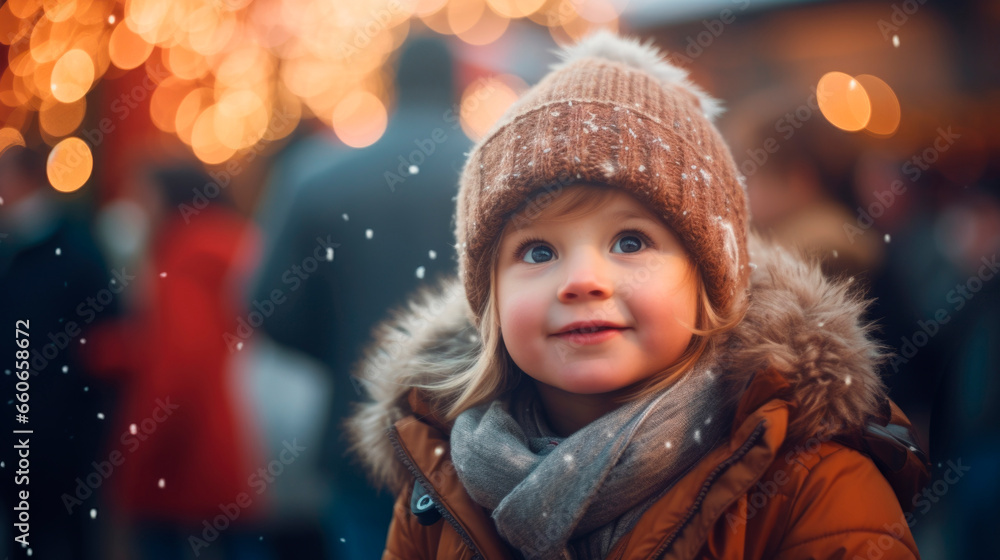 portrait of a happy young toddler, lights in the background portrait of a happy young toddler, lights in the background