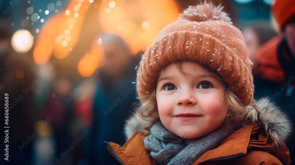 portrait of a happy young toddler, lights in the background portrait of a happy young toddler, lights in the background