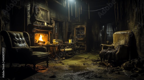 Haunted house spooky interior living area in dilapidated condition © Sunny