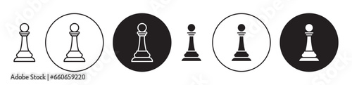 Chess pawn icon set. chess game vector symbol in black filled and outlined style. photo