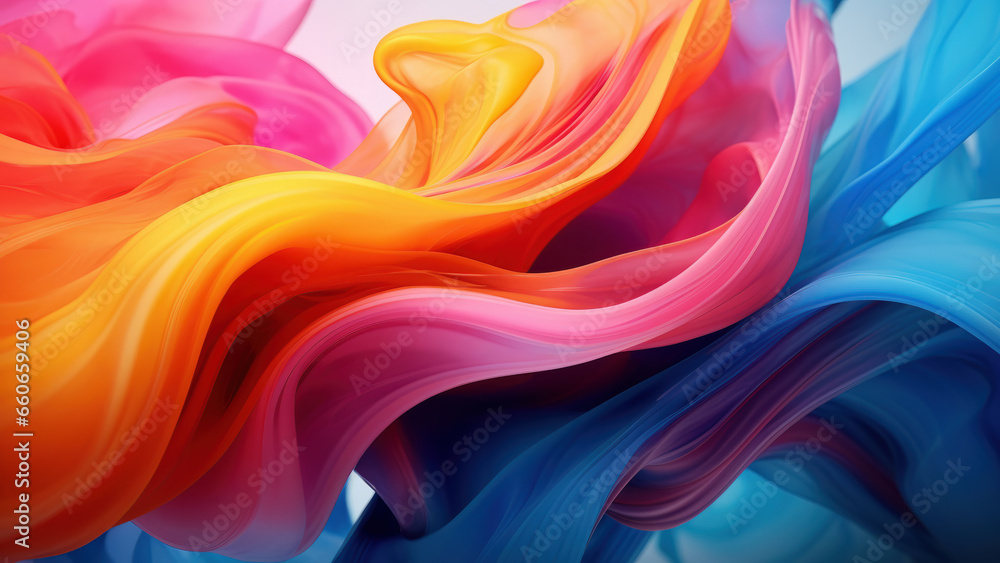 Colorful swirling liquids mixing together. 4K rendered wallpaper.