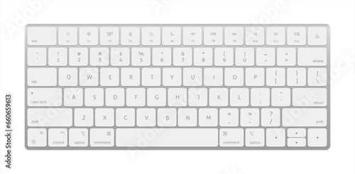 Modern aluminum computer keyboard on transparent background. Vector illustration.