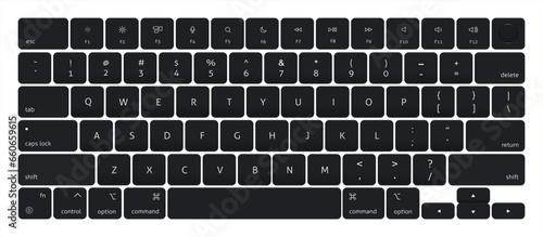 Laptop keyboard computer isolated black key button board for digital pc, vector.