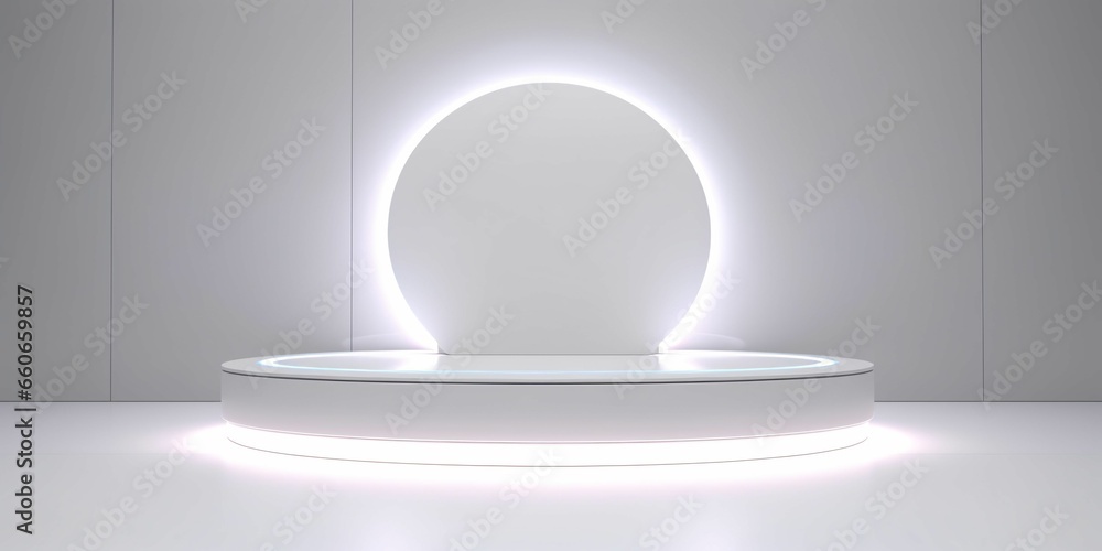 White 3D Room with Podium or Stand for Product Display. Futuristic Podium Scene White 3D Room with Podium or Stand for Product Display. Futuristic Podium Scene