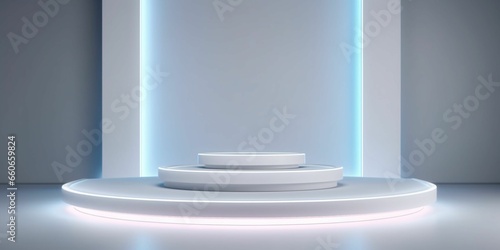 White 3D Room with Podium or Stand for Product Display. Futuristic Podium Scene