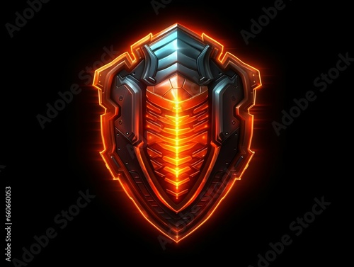 Modern and Futuristic Shield on Black Background. Shield in Fantasy Game Style