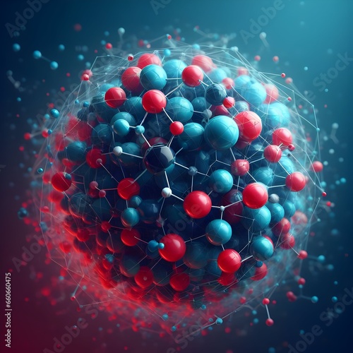 Radiant Red and Blue Balls: Digital Art by Aleksander Gierymski - Detailed 2D Illustration of Radioactive Particles and Geodesic Biochemical Composition