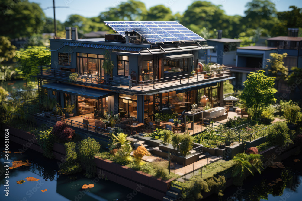 A clean energy microgrid providing power to a neighborhood, reducing reliance on fossil fuels. Generative Ai.