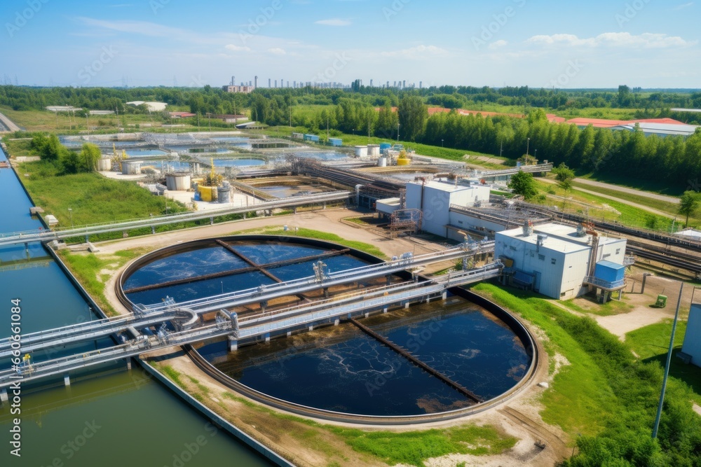 An aerial view of a water treatment plant