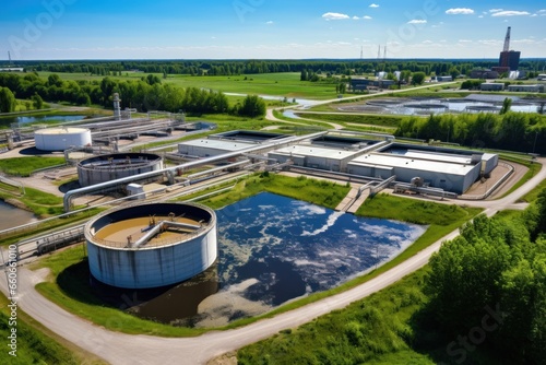 Aerial view of a large industrial wastewater treatment plant