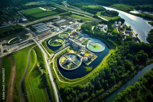 An aerial view of a water treatment facility © nordroden