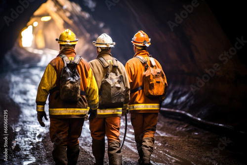 A group of workers making their way through a tunnel in a mining site © nordroden