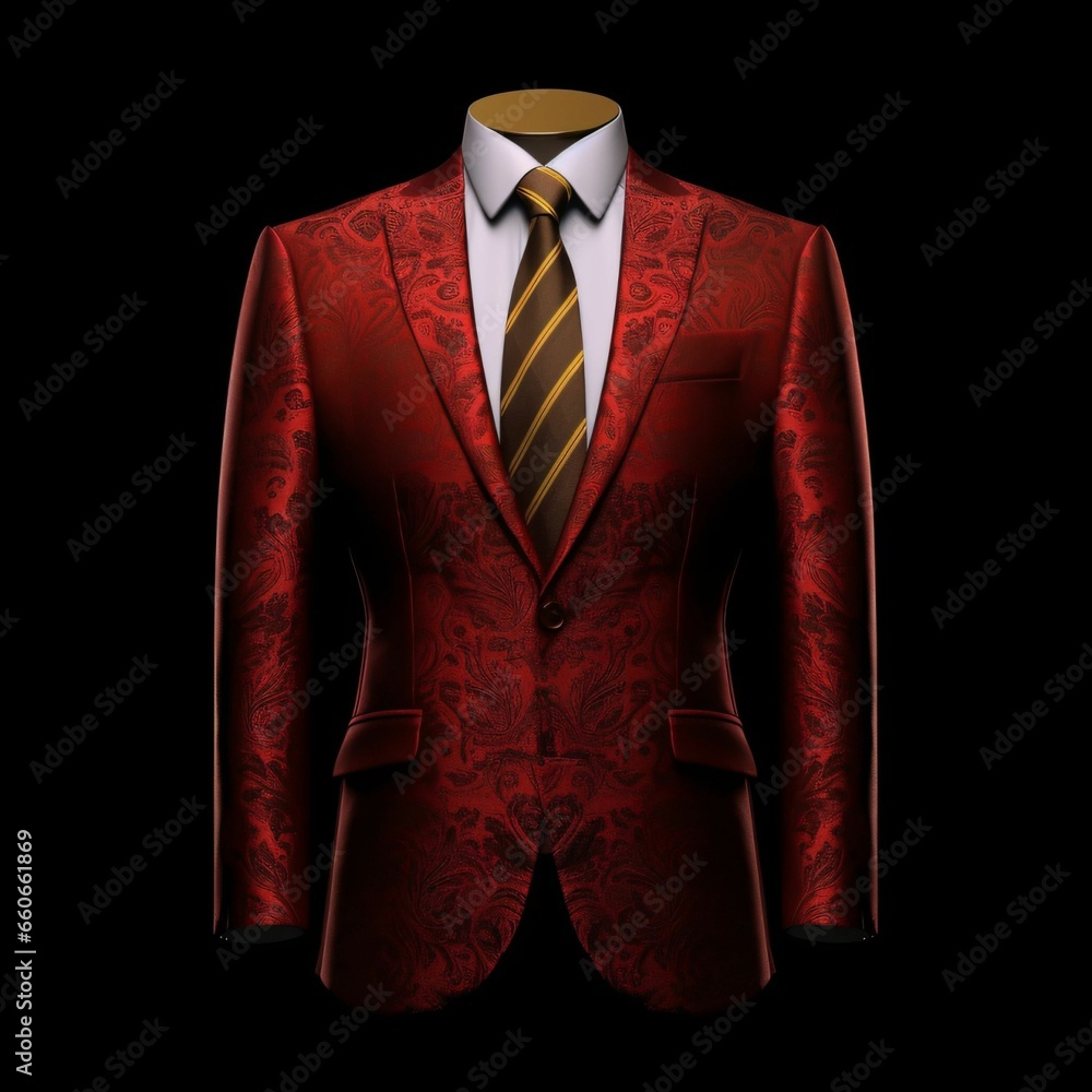Luxury and Elegant Red Men's Suit with Abstract Motif Isolated on Black Background Luxury and Elegant Red Men's Suit with Abstract Motif Isolated on Black Background