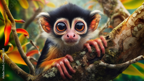 Ateles geoffroy Curious monkey in the trees, Realistic AI generated Illustration photo