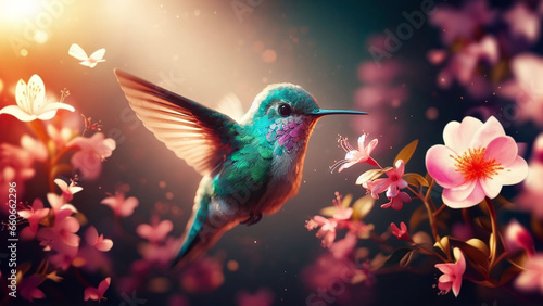 Hummingbird in spring, AI generated illustration © Norbert