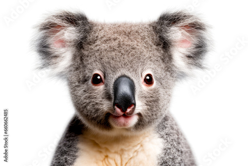 Close-up of a cute koala bear isolated on white background