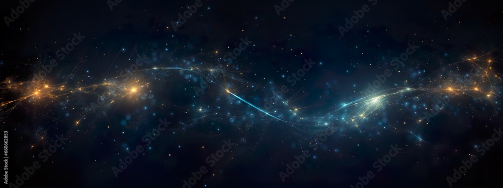 Dark Blue and Glowing Particle Abstract Background with Sparkling Elegance, Web Banner
