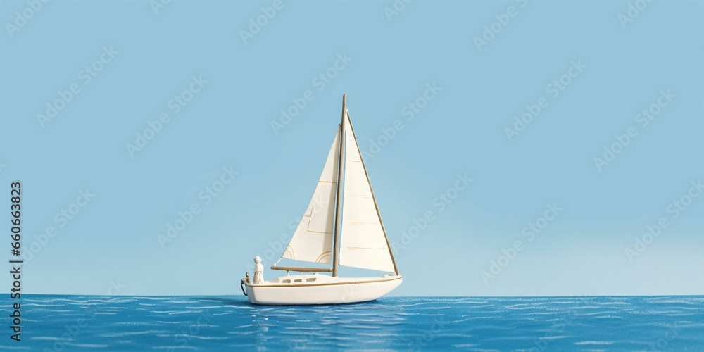 Obraz premium Sailboat on Blue Sea and Blue Sky View