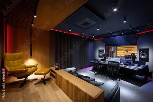 Modern luxury recording studio interior photo
