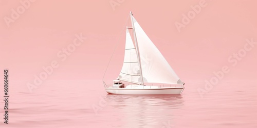 Sailboat on Pink Sea and Pink Sky View