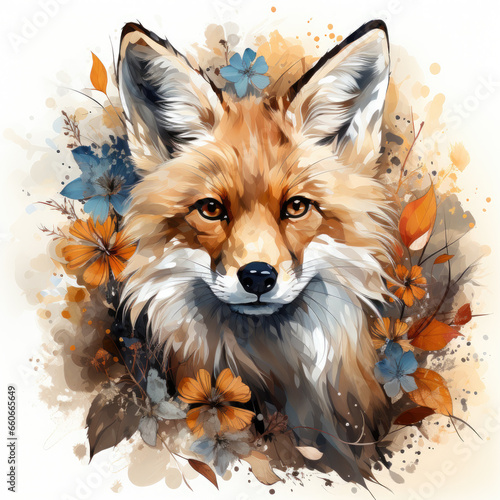 watercolor fox clipart, Generative Ai