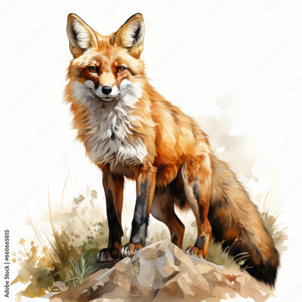 Fototapeta premium watercolor fox clipart, Generative Ai