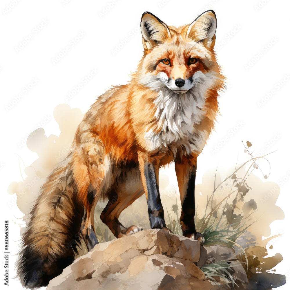Fototapeta premium watercolor fox clipart, Generative Ai