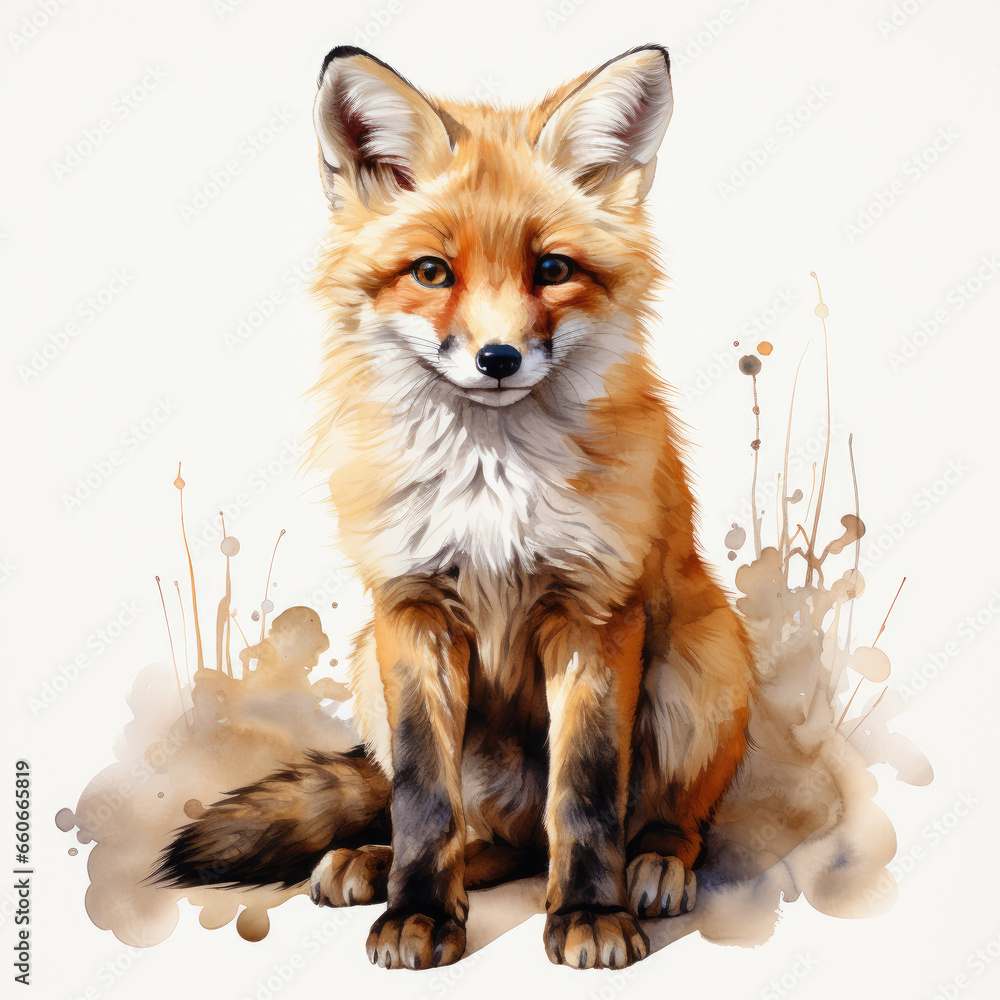 Fototapeta premium watercolor fox clipart, Generative Ai