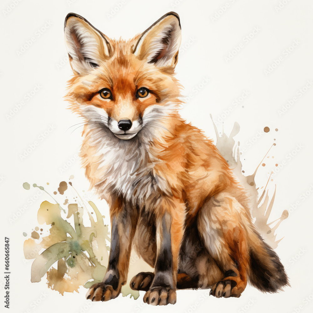 Fototapeta premium watercolor fox clipart, Generative Ai